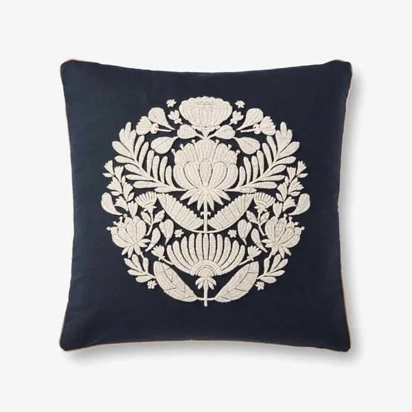 Product Image 1 for Black / Ivory Floral Medallion Decorative Throw Pillow from Loloi