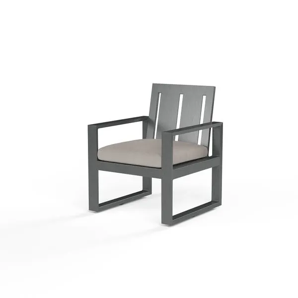 Redondo Dining Chair in hand-brushed Slate finish with wide slat back, linear frame, and light beige seat cushion