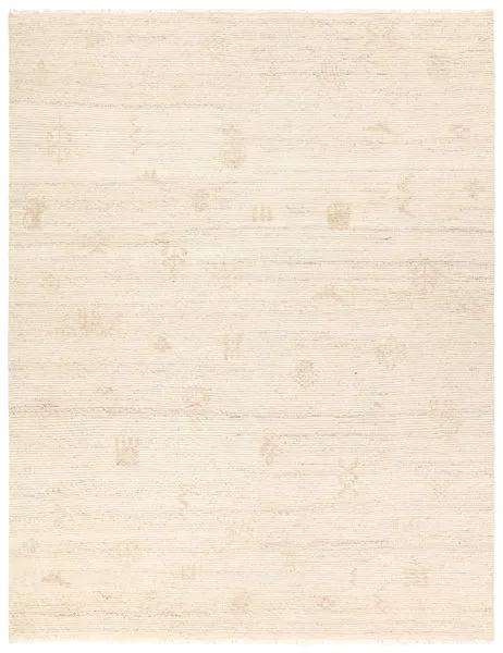 Eurydice handknotted tribal gray rug with subtle geometric tribal motifs on a soft grayish-beige wool background