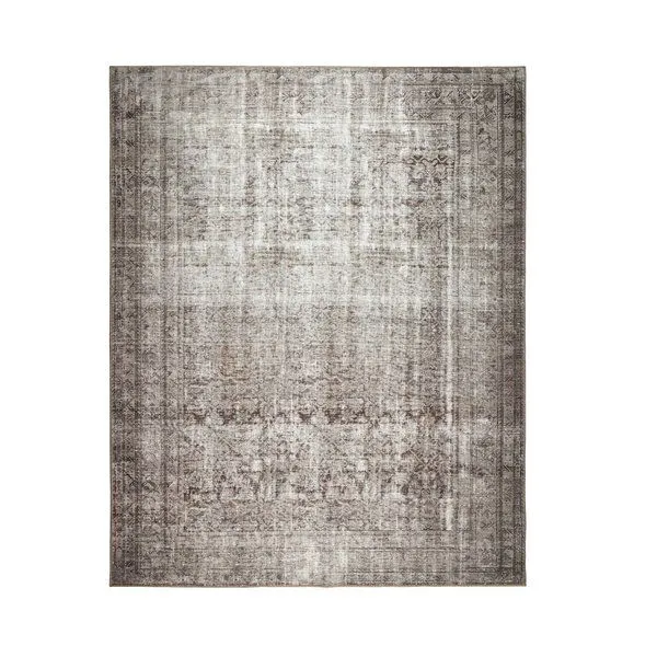 Nala Natural Bark Rug with vintage-style distressed pattern in beige and brown tones