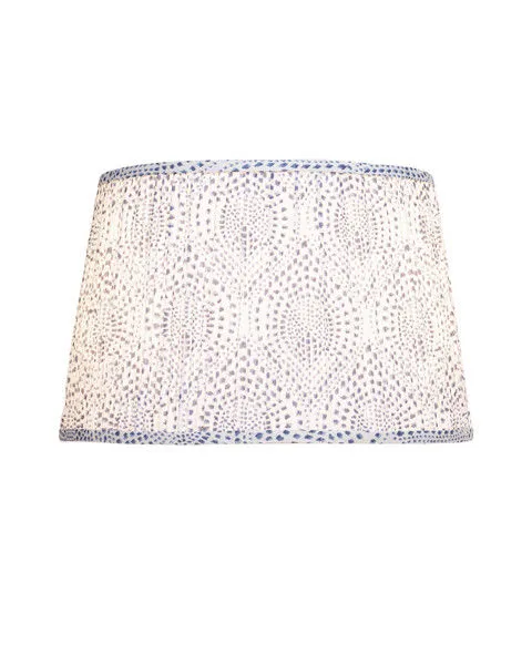 Lenore blue medium tapered lamp shade with abstracted yellow and brown dotted block-print design