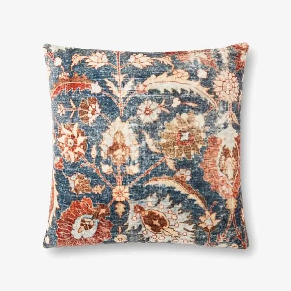 Product Image 1 for Midnight / Multi Antique Inspired Woven Flannel Printed Decorative Pillow from Loloi