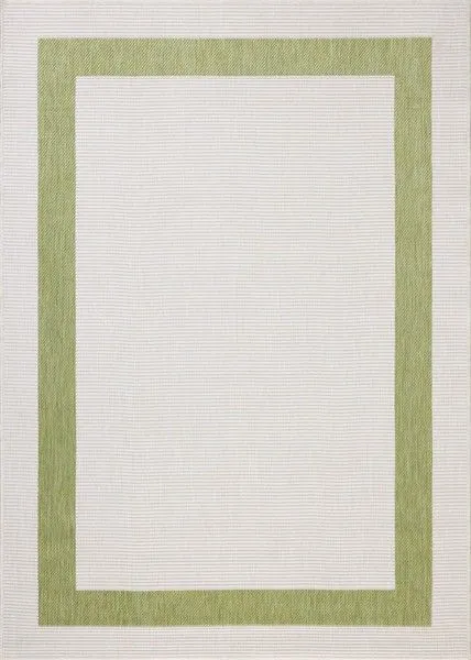 Easton Green/Ivory indoor outdoor rug with a green border and ivory center, power-loomed polypropylene texture