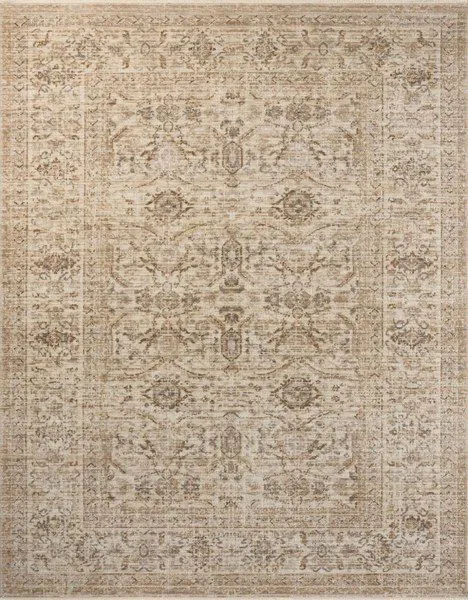Traditional Heritage Ivory / Natural rug with intricate vintage-inspired floral motifs and variable-pile texture