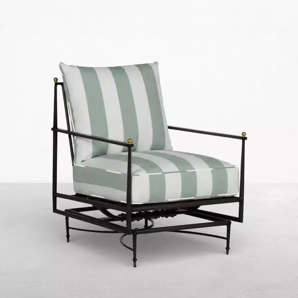 Roma Lounge Chair with striped cushions against plain white background showing front angle and spring base detail