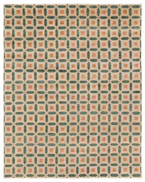 Product Image 1 for Gyasi Hand Knotted Geometric Green/Cream Rug from Jaipur