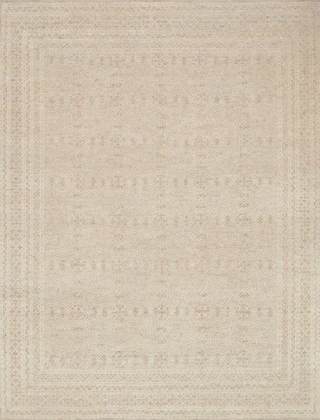 Rectangular hand-knotted Origin Oatmeal / Ivory rug with fine wool and bamboo viscose, featuring a textured, neutral pattern