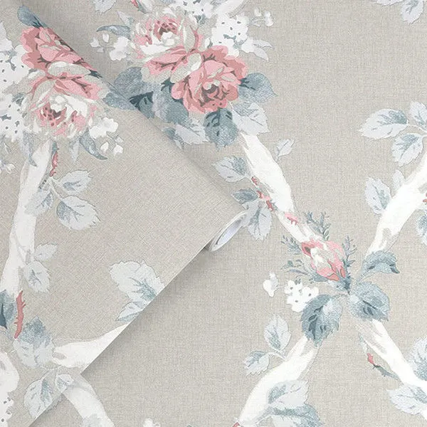Product Image 1 for Laura Ashley Elwyn Dove-Grey Floral Geometric Wallpaper from Graham & Brown