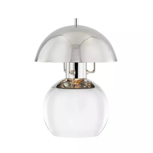 Bayside 1 Light Small Table Lamp with round frosted glass base and polished chrome dome shade