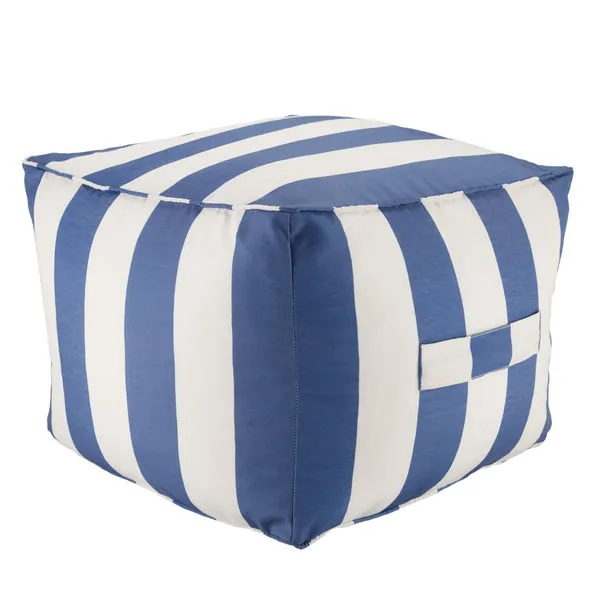 Product Image 1 for Chatham Indoor/ Outdoor Striped Blue/ White Cuboid Pouf from Jaipur 