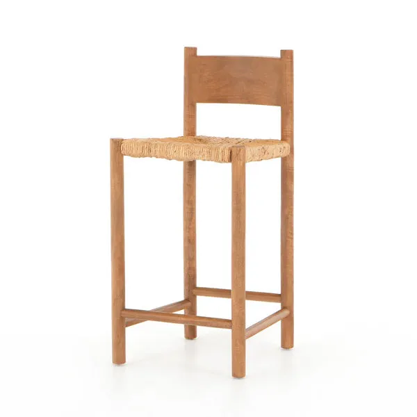 Largo Stool with solid mango wood angular frame and woven banana leaf seat in natural finish