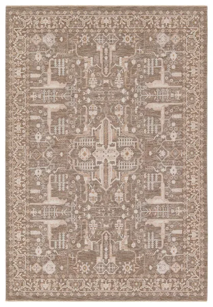 Lechmere Medallion rug in taupe and cream with traditional tree of life design and geometric detailing