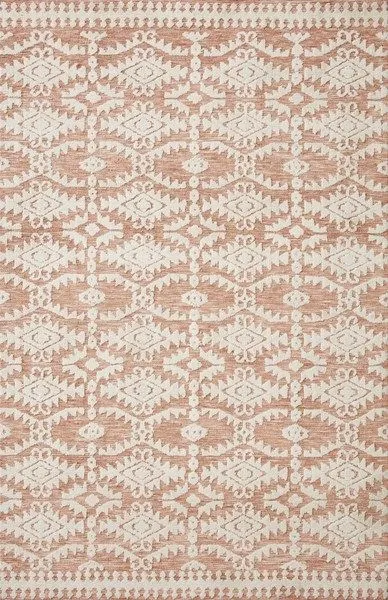 Yeshaia Terracotta / Ivory Rug with architectural and geometric patterns in muted terracotta and ivory tones