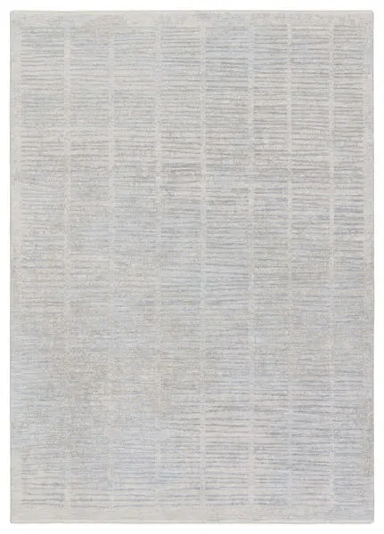 Transitional area rug with light gray and blue subtle striped pattern in 10 by 14 feet size