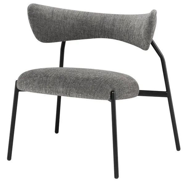 Dragonfly Occasional Chair with large curved grey tweed backrest and black iron legs