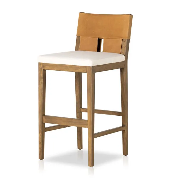 Product Image 1 for Sem Upholstered Wood and Leather Bar Stool from Four Hands