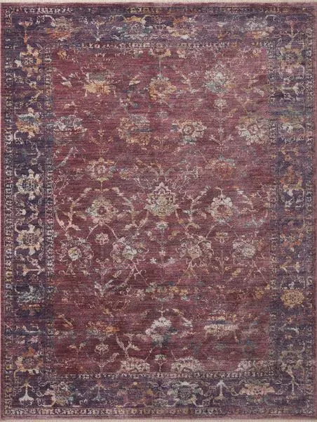 Giada Grape multi rug with vintage-style floral motifs on a deep purple grape background and ornate border