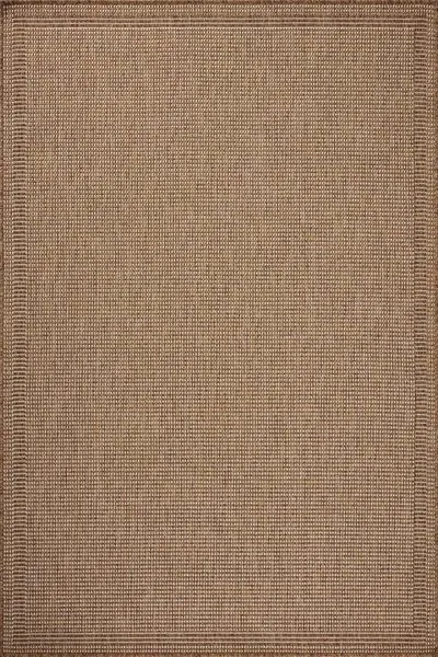 Indoor/outdoor rectangular area rug in warm rust with a clean-lined woven texture and subtle border detail