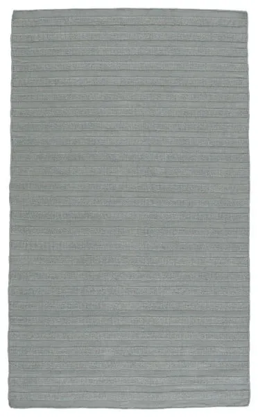 Handwoven low-profile sea green indoor outdoor rug with textured horizontal stripes