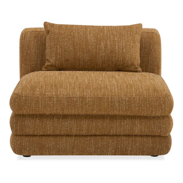 Lowtide Modular Sectional in warm textured brown fabric with layered cushioned seat and back pillow