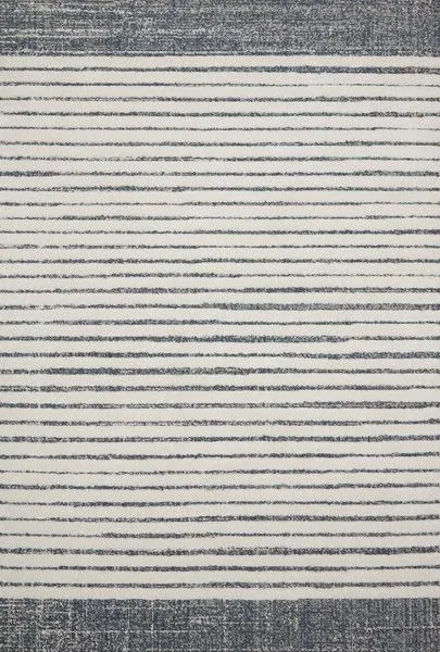 Hagen White Ocean Rug with tone-on-tone geometric stripes and textured border in muted white and ocean blue.