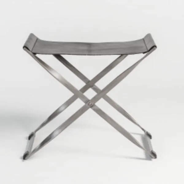 Product Image 1 for Harper Aged Obsidian Leather Scissor Ottoman from Alder & Tweed