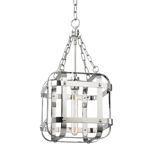 Modern Colchester 1 Light Pendant with polished metal cage design and elongated vintage-style bulb inside