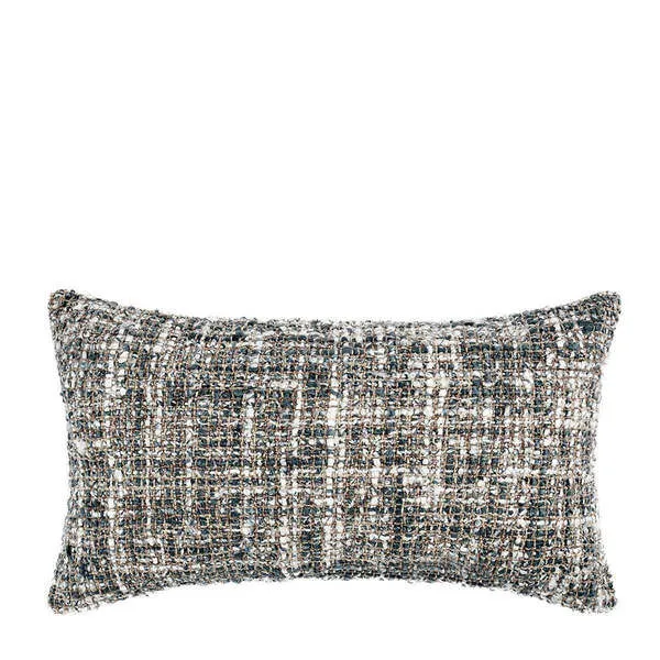 Rectangular Porter Throw Pillow with textured woven pattern in blue, white, and beige fibers