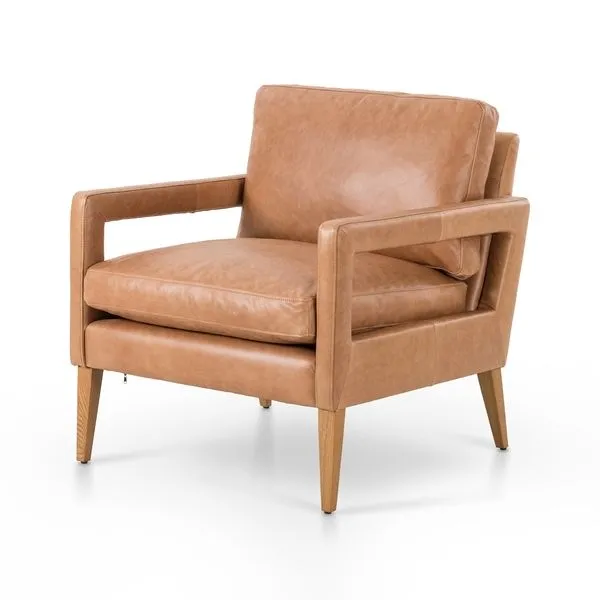 Olson Sonoma Butterscotch Leather Chair with butterscotch top-grain leather, side-arm cutouts, and tapered oak legs