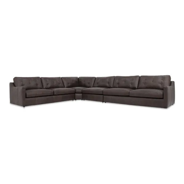 Thurlow 4 Piece Modular Sectional in rich espresso top-grain leather with tufted back and sloped arms