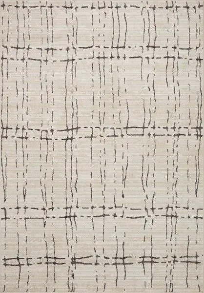 Neutral Darby Sand / Dk. Grey modern area rug with ribbed texture and linear dotted grid pattern