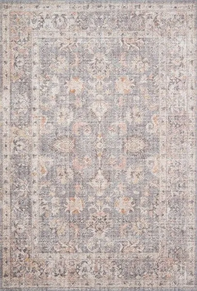 Skye Grey Apricot Rug with old-world floral and geometric pattern in muted grey and apricot tones