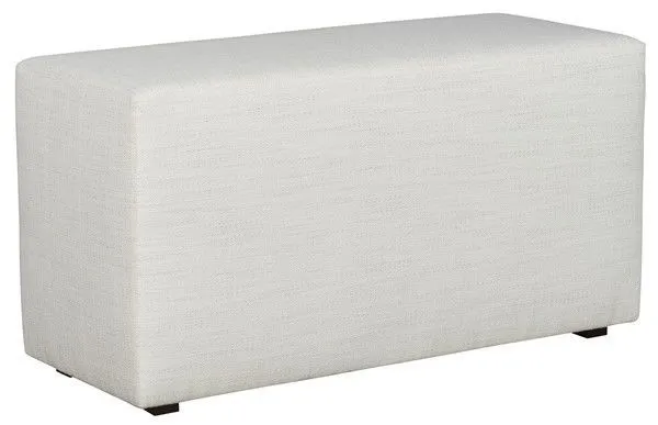 Rectangular modular sectional upholstered table in soft Kipri Snow fabric with clean lines and low profile