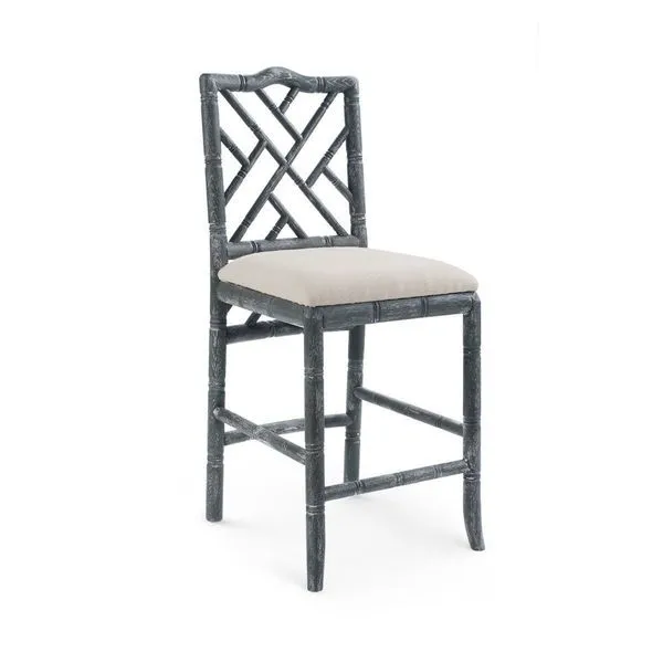 Hampton Counter Stool with limed oak bamboo-style frame and beige linen drop-in cushion