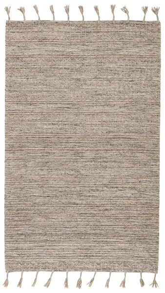 Flatweave light taupe rug with cream and black interwoven yarns and fringed edges from Vibe By Palisades