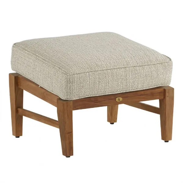 Square teak ottoman with thick beige woven cushion replacing the white cushion