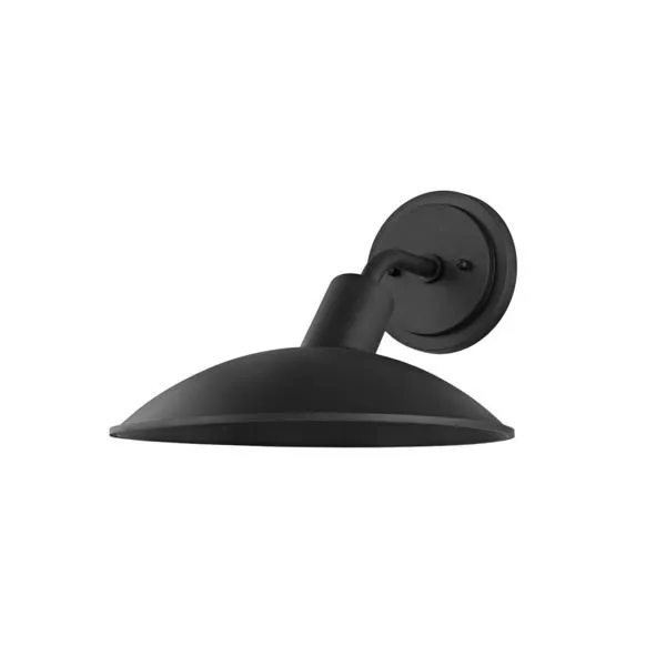 Otis Exterior Wall Sconce in textured black with industrial curved metal shade and round wall mount