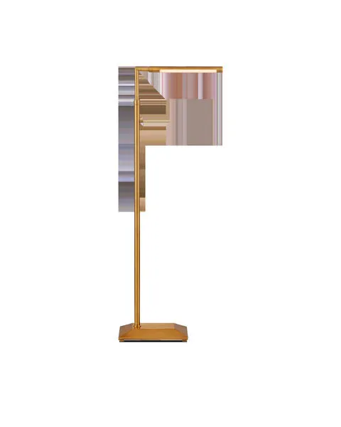 Autrand Brass Floor Lamp with tubular shade on top arm and antique brass finish, standing upright side view