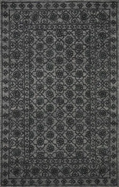 Dark grey Cecelia rug with a traditional tone-on-tone floral motif hand-tufted in 100% wool