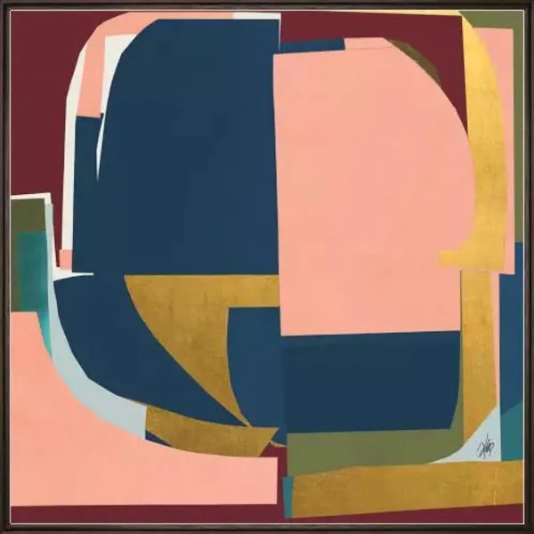 close-up of painting showing detailed brush texture and gold geometric highlights