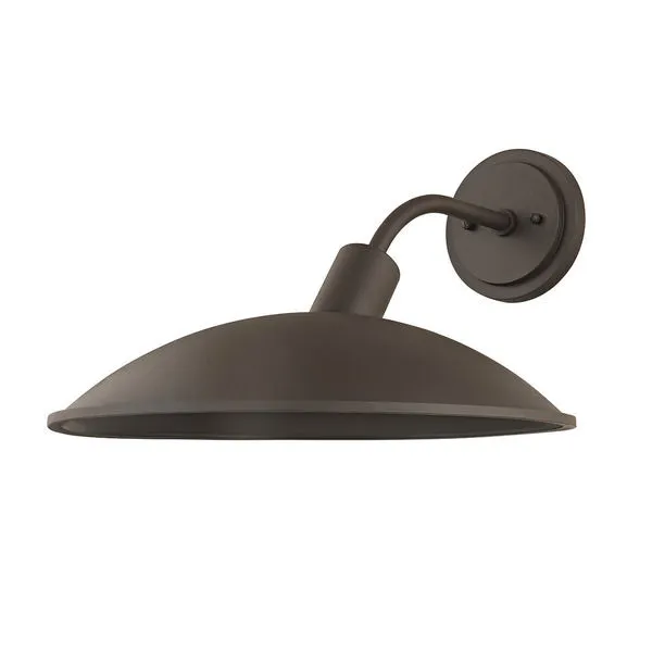 Textured bronze Otis Exterior Wall Sconce with wide dome shade and curved arm mounting on round backplate