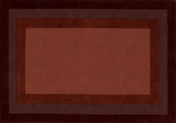 Hamilton Red Rug featuring three tonal red-bordered rectangles with a wool cut-and-loop pile
