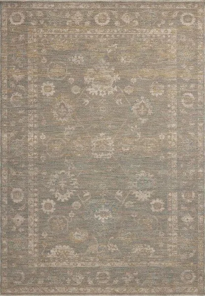 Traditional Turkish-style Louisa Lagoon rug in ivory with pale blue and brown soft floral pattern