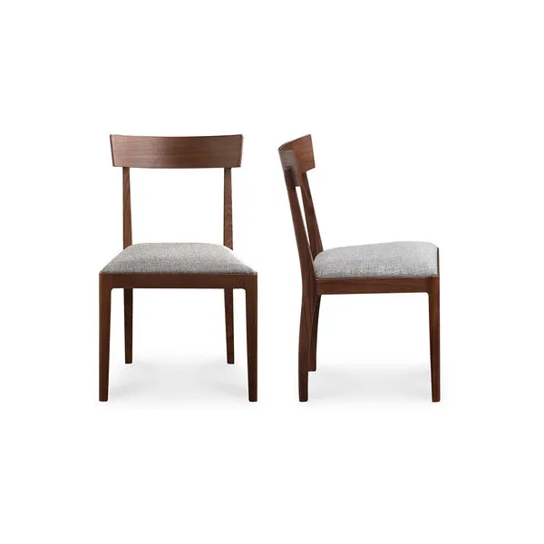 Leone Dining Chair set of 2, Nordic style with solid walnut frame and light grey cushioned seat, open back design