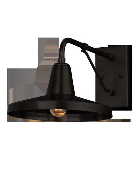 Matt black brass Mariner Outdoor Wall Sconce with geometric shape and textured patina finish