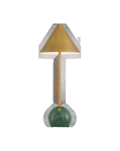 Journey Green & Brass Cordless Table Lamp with antique brass conical shade and green marble globe base