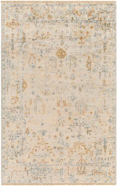 Product Image 1 for Theodora Hand-Knotted Mustard / Blue Rug - 5' x 8' from Surya