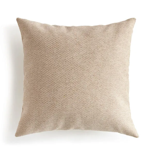 Blake Square Indoor-Outdoor Pillow with neutral woven Jacquard pattern and plush recycled fiber fill