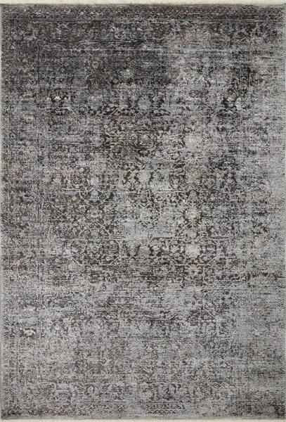 Traditional Sonnet rug in charcoal and mist tones with a distressed, intricate patterned design