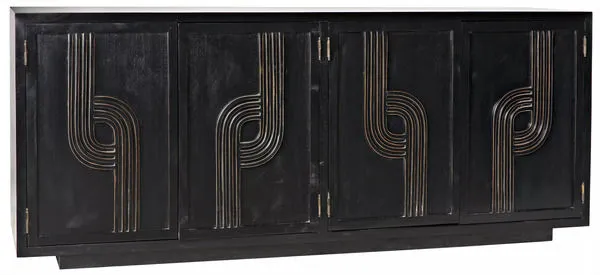 Product Image 2 for Deco 4 Door Sideboard, Hand Rubbed Black With Gold from Noir